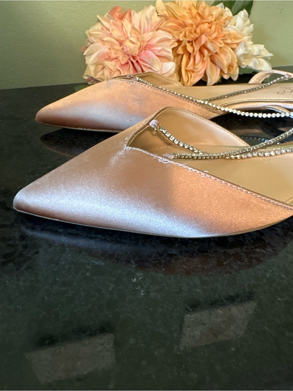 Jewel by Badgley Mischka Alanna Ballet Flats Crystal Strap Champagne NWOT 10M - Picture 8 of 13